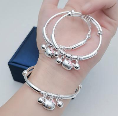 China No Fade Cute Baby Boy Newborn Girl Gift Bangle Jewelry S999 Sterling Silver Expanding Bracelet Bangle No Fade Wholesale Cartoon for sale