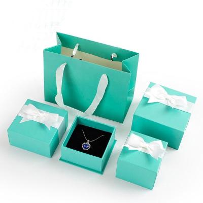 China Wholesale Jewelry Packaging Stain Paper Jewelry Box Necklace Bracelet Set Bow Gift Box for sale