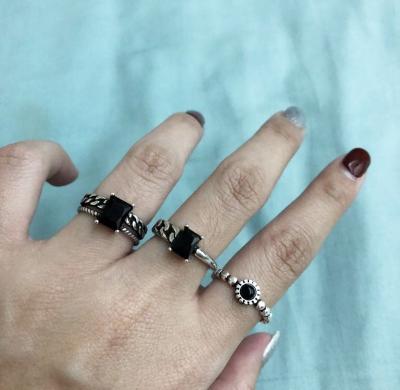 China No Fade No Fade Fashion Temperament Thai Silver Agate Ring Women Sterling Silver Antique Black Open 925 Jewelry for sale