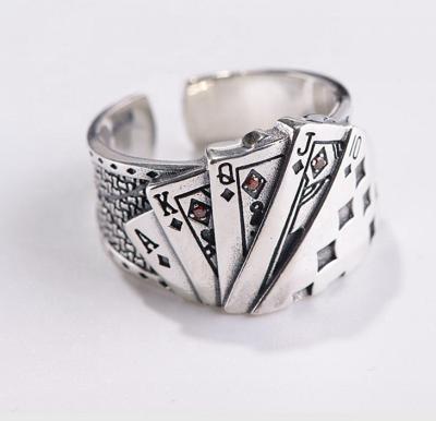 China No Fade Fashion Design No Fade Playing Card Ring Thai Silver Flush Poker Couples Lucky Couples Rings Unisex Personality for sale