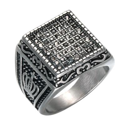 China No Fade No Fade Big Square Shape Micro Pave Crown Ring Fine 925 Sterling Silver D.C.A. Ring For Men Cubic Zirconia Finger Jewelry for sale