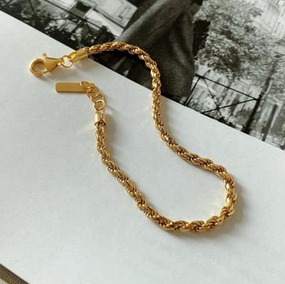 China No Fade None Fade 925 Sterling Gold Plated Rope Chain Bracelet 18k Silver Gift For Men And Women Necklace for sale