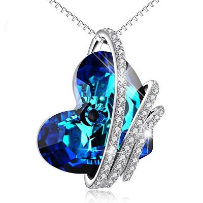 China No Fade No Fade Valentine's Day Gift Queen's Temperament Blue Heart Of The Ocean 925 Sterling Silver Colorful Crystal Pendant Necklace for sale