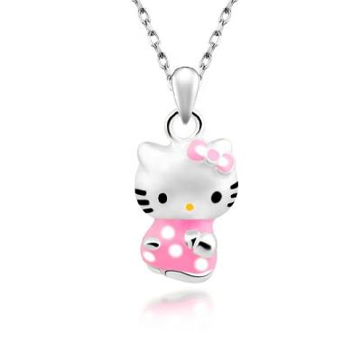 China No Fade None Fade Cute Enamel 925 Sterling Silver Pink Cat Doraemon Cartoon Kitty Jewelry Hello Necklace For Kids Pendant for sale