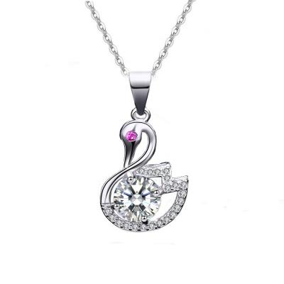 China No Fade None Fade 925 Sterling Silver Trendy Swan Design Pave Cubic Zirconia Lovers Necklace Pendant Jewelry for sale