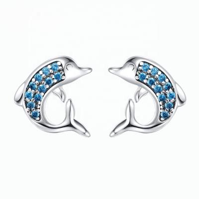 China No Fade Design Cute Dolphin Earrings 925 Sterling Silver Ear Studs Jewelry No Fade Best Selling for sale