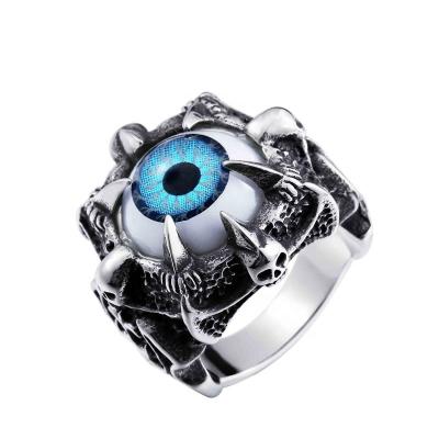 China No Fade No Fade Stainless Steel Hip Hop Style Dragon Claw Blue Devil Eye Shape Ring And Pendant Necklace Jewelry for sale