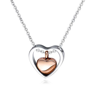 China No Fade No Fade Stainless Steel Personalized Double Heart Rose Gold Cremation Urn Pendant Necklace For Ashes Commemorate for sale