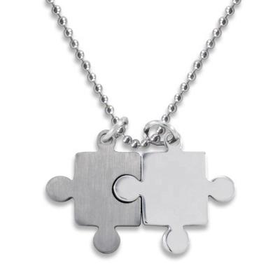 China No Fade No Fade Wholesale Stainless Autism Awareness Puzzle Steel Bracelet Custom Jigsaw Pendant Necklace for sale