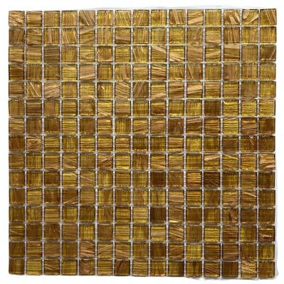 China Square Parquet 20*20mm Color Mosaic Pool Gold Hot Melt Glass Mosaic Slab Brown for sale