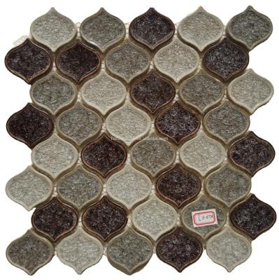 China Clear Parquet Brown Coffee Heart Size And Crystal Backsplash Wall Tile 12x12 Porcelain Ceramic Mosaic Slab Mosaic for sale