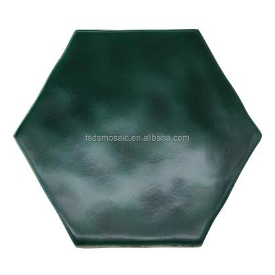 China Modern Green Handmade Glazed Hexagonal Mosaic Tile For Bathroom Wall And Floor for sale