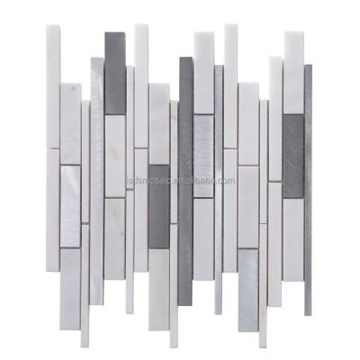 China Modern Sliver Stripe Finish Stainless Steel Metal MIX Glossy Marble Mosaic Tile for Spa and Hotel Wall Decor Mosaic Tile for sale