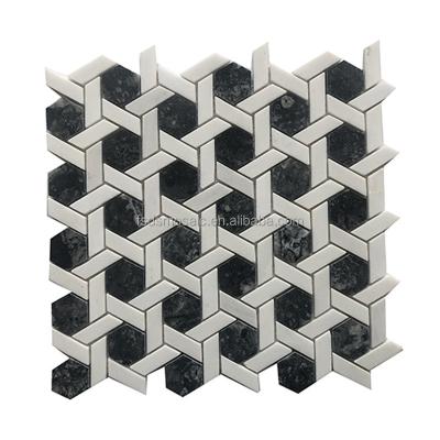 China $ Modern Black White Mosaic Marble Weave Basket Backsplash Marble Mosaic Tiles for sale