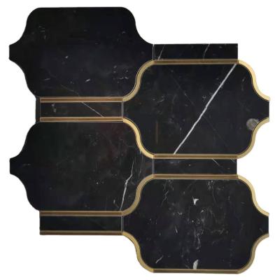 China High Quality Luxurious Waterjet Mosaic Tiles Of Shell And Brass Irregular Marble Flooring For Bathroom Wall for sale