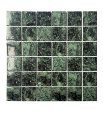 China Modern Interior Building Luxury Bathroom Glaszed Square Floor Wall Tile Pool Dark Green Marble Ceramic Mosaic Tile for sale