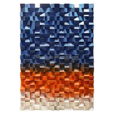 China Modern three-dimensional painting for bedroom background wall decor panel living room design ideas color wooden mosaic for sale