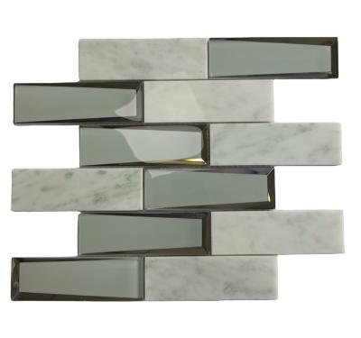 China Modern DS 3D Beved Glass Mirror And White Stone Marble Mosaics Flooring Mosaic Tile Kitchen Shower Floor Underway for sale