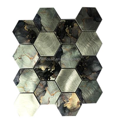 China Modern Interior Wall Mosaics Hexagon Inkjet UV Printing Aluminum Mosaic Tiles for sale