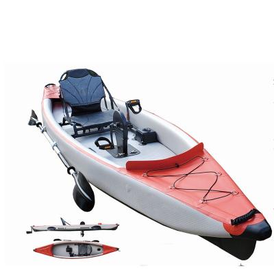 China 0.9mm PVC China Customized Color 14 Feet 420cm Drop Point Pedal Drive Inflatable Fishing Kayak for sale