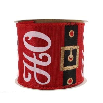 China Rose Christmas Tree Ribbon Xmas Decorative Ribbon HO HO HO Santa Claus Belt Red Wired Velvet Christmas Ribbon for sale