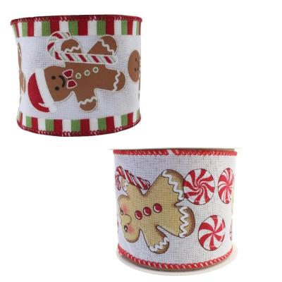 China White and Red Candy Cane Peppermint Candy Ribbon Christmas Gingerbread Christmas Decoration Supplies Rose Christmas Tree Ribbon Natale Wired Ribbon for sale