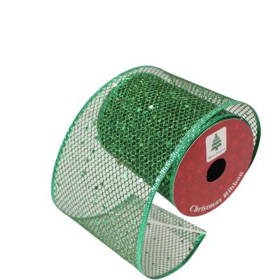 China Rose Christmas Tree Ribbon Wholesale Christmas Craft Supplies Polyester Bun Gift Wrap Organza Yarn Net Edge Bow Printed Christmas Ribbon Merry Christmas for sale