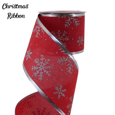 China Rose Christmas Tree Ribbon Christmas Home Decor Red and Custom Printed Ribbon Snowflake Ribbon for Christmas Decor for sale