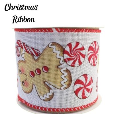 China Rose Christmas Tree Ribbon Christmas Decoration Suppliers Natale White and Red Gingerbread Peppermint Textured Tartan Burlap Wired Ribbons for sale