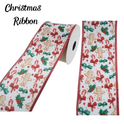 China Rose Christmas Tree Ribbon Natale Style Holly Candy Cane Gingerbread Man Christmas Tree Decoration Bows New Iron Edge Christmas Cable Ribbon for sale