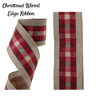 China Red Rose Christmas Tree Ribbon Christmas Decoration Suppliers Burlap Tartan Plaid Overlap Wired Edge Christmas Solid Burlap Ribbon for sale