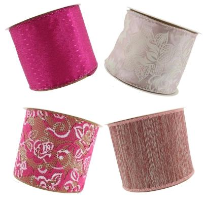 China Decorative Net Cloth Cable Edge Ribbon Rose Christmas Tree Ribbon Christmas Decor Flower Pattern Purple Rose Christmas Tree Ribbon Noel for sale