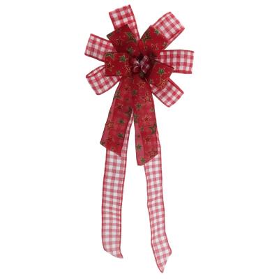 China Christmast Ornament Natale Christmas Party Supplies Red Plaid Christmas Hangers Decorative Twist Tie Christmas Bow for sale