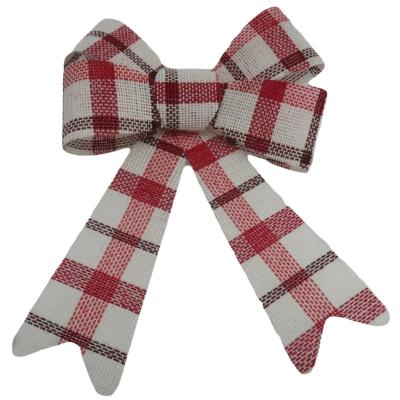 China Christmast Ornament Navidad Christmas Decorative Ribbon Bows Red 4-Loop and White Linen Plaid Christmas Decorative Bows for sale