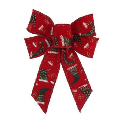 China Stunning Red Rose Christmas Tree Ribbon Xmas Bow for Craft and Diy Christmas Tree Decoration Snowflakes Pattern Bow Christmas Tree Ribbon Bows for sale