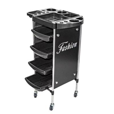 China Rolling Storage Barber Hair Salon Trolley Black 4 Row Barber Shop Beauty Spa Barber Salon for sale