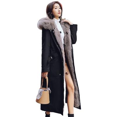 China New Style Rabbit Fur Lining Fox Fur Hooded Thick Breathable Detachable Faux Fur Long Pie Overcoat Coat for sale