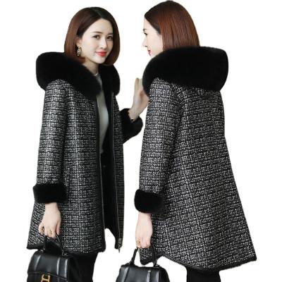 China 2021 New Plaid QUICK DRY Mink Fur Faux Fur Coat Faux Fur Hooded One Coat for sale