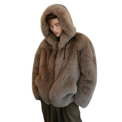 China Fur Hooded Jacket Coat Youth One Of The New Viable Whole Fur Fox Fur Imitation Leather Jacket Men for sale