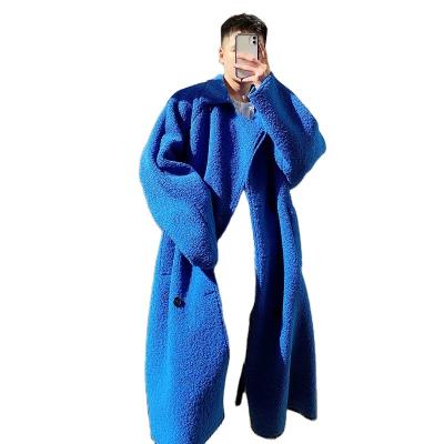 China Korean Knee-Length Wool Lamb Fur Klein Viable Winter Long Coat Men's Blue Thickened One-Piece Woolen Coat for sale