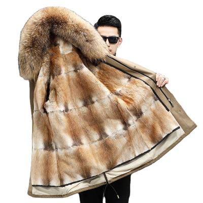 China Winter Waterproof Men's Detachable Rabbit Fur Pie Overcoat Whole Root Green Mink Fur Coat Mid Length Mink Coat for sale