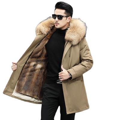 China Winter Waterproof Men's Detachable Rabbit Fur Pie Overcoat Whole Root Green Mink Fur Coat Mid Length Mink Coat for sale