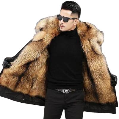 China Pike Viable Men's Faux Fur Coat Detachable Inner Zipper Youth Casual Mid Length Hooded Jacket for sale