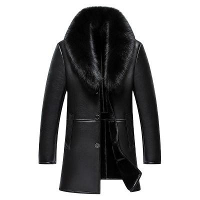 China Mid Length Fur Coat Men's Leather Sheepskin Leather Coat Large Fox Fur Collar Durable Fur Coat Winter Thick for sale