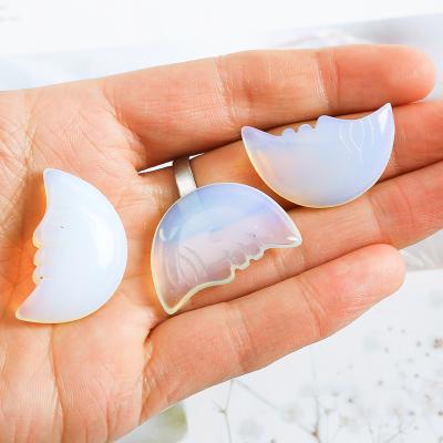 China Wholesale Europe Natural Moon Face Crystal Stone Carved Mini Crystal Reiki Healing Opalite Face Moon for sale