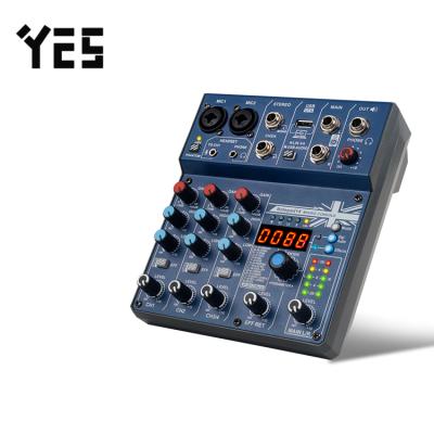 China Portable mini studio computer phone use USB 4 channel live professional audio audio mixer with low price for sale