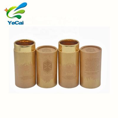 China Recycled Materials Kraft Paper Cylinder Cardboard Liner Hand Craft Paper Tube Gold Packaging For Bamboo Reading Brush for sale