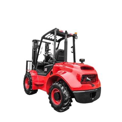 China Building Material Stores Red-Lift Four Wheel Drive All Terrain Forklift 3.5ton 4x4 Forklift for sale