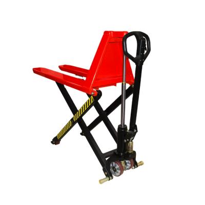 China Construction material shops scissor pallet truck 1000kg high lift truck with double cylinder hot sale for sale