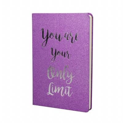 China Purple Leather Glitter Cover A5 PU Leather Notebooks With Silver Stamp for sale